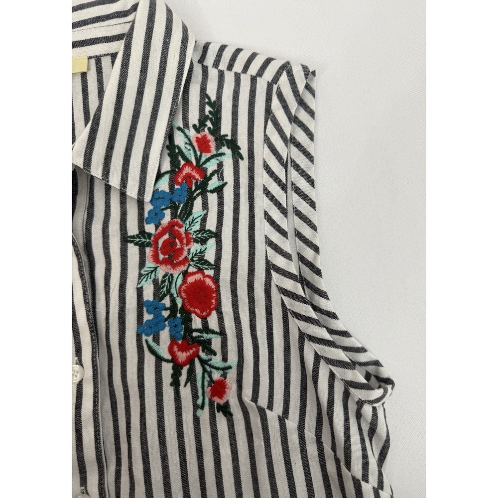 Kori America Womens S Black Stripe Button-Up Tunic Dress Floral Embroidered‎ - Picture 5 of 6